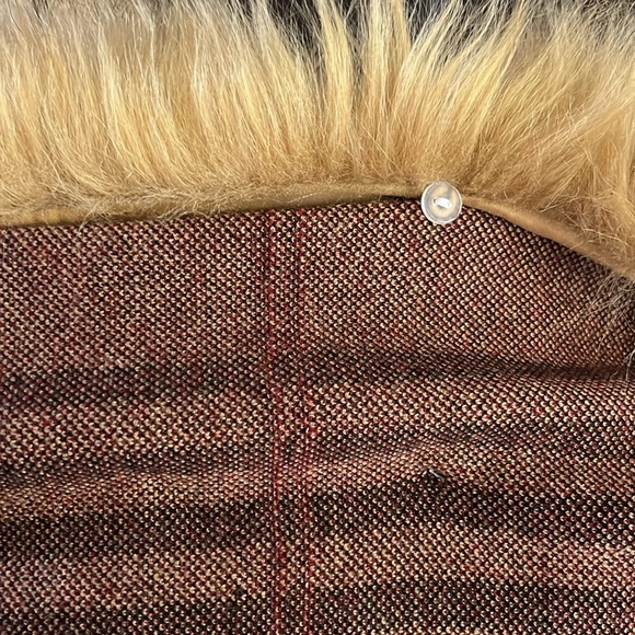 Boston Proper Poncho Plaid Faux Fur Collar Fringe Ribbed Sleeves Women XS/S - Picture 12 of 12